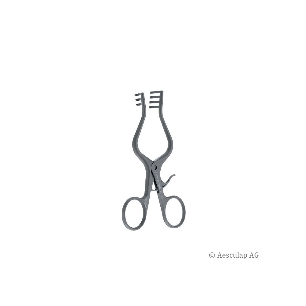 Aesculap SUSI Weitlaner wound retractor, 3 x 4 teeth, semi-sharp, 13 cm
